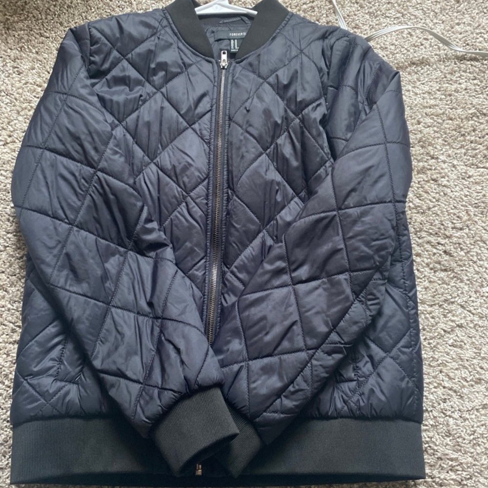 Black Quilted Bomber Jacket